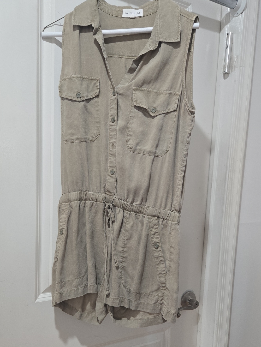 Bella Dahl Sleeveless Utility Romper in Taupe